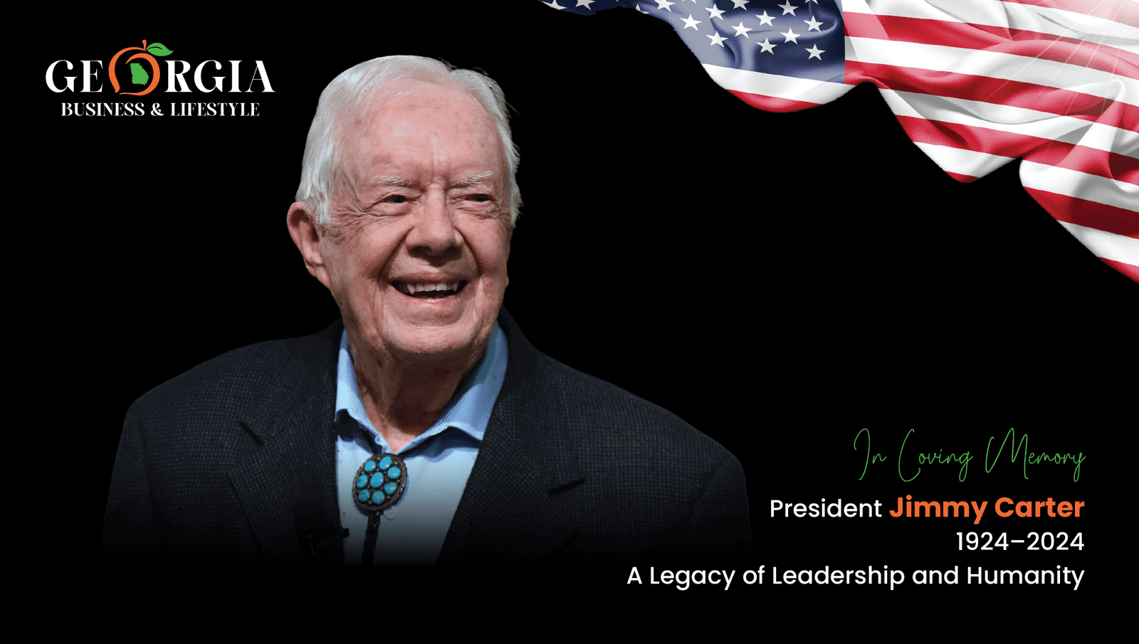 President of America Jimmy Carter passed a cheerful smile with a black background and represented American