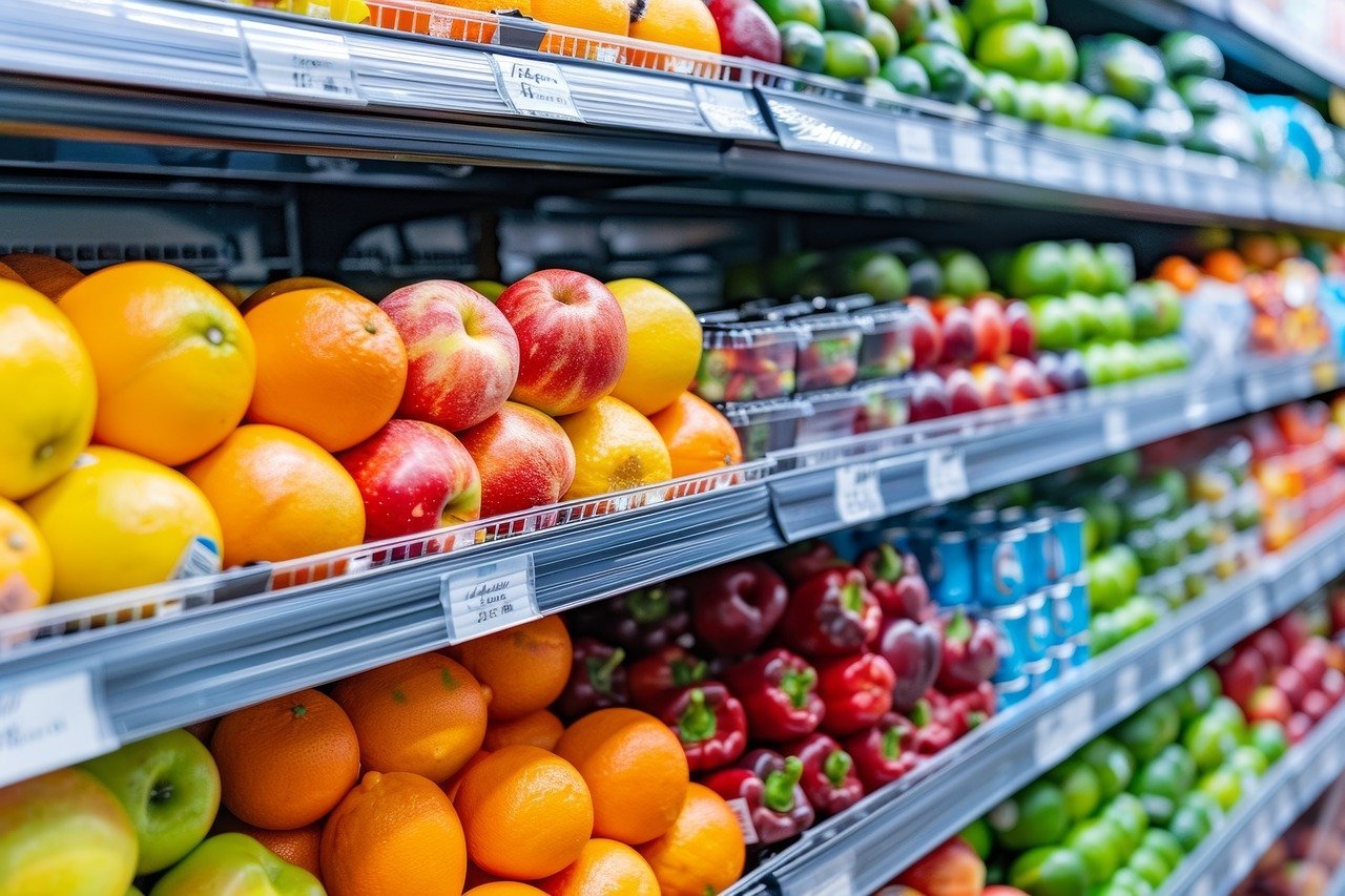 Organic produce displayed at a local food store on Atlantic Avenue in South Atlanta, highlighting fresh and healthy grocery options.