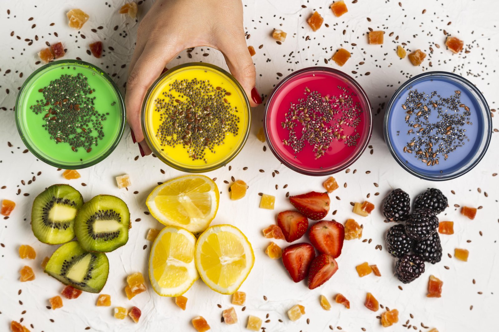 four different flavors of juice